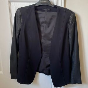 Theory black blazer with leather sleeve